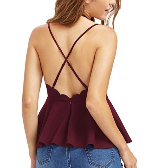 Woman's V-neck Scalloped Peplum Top - Picture 2 of 3